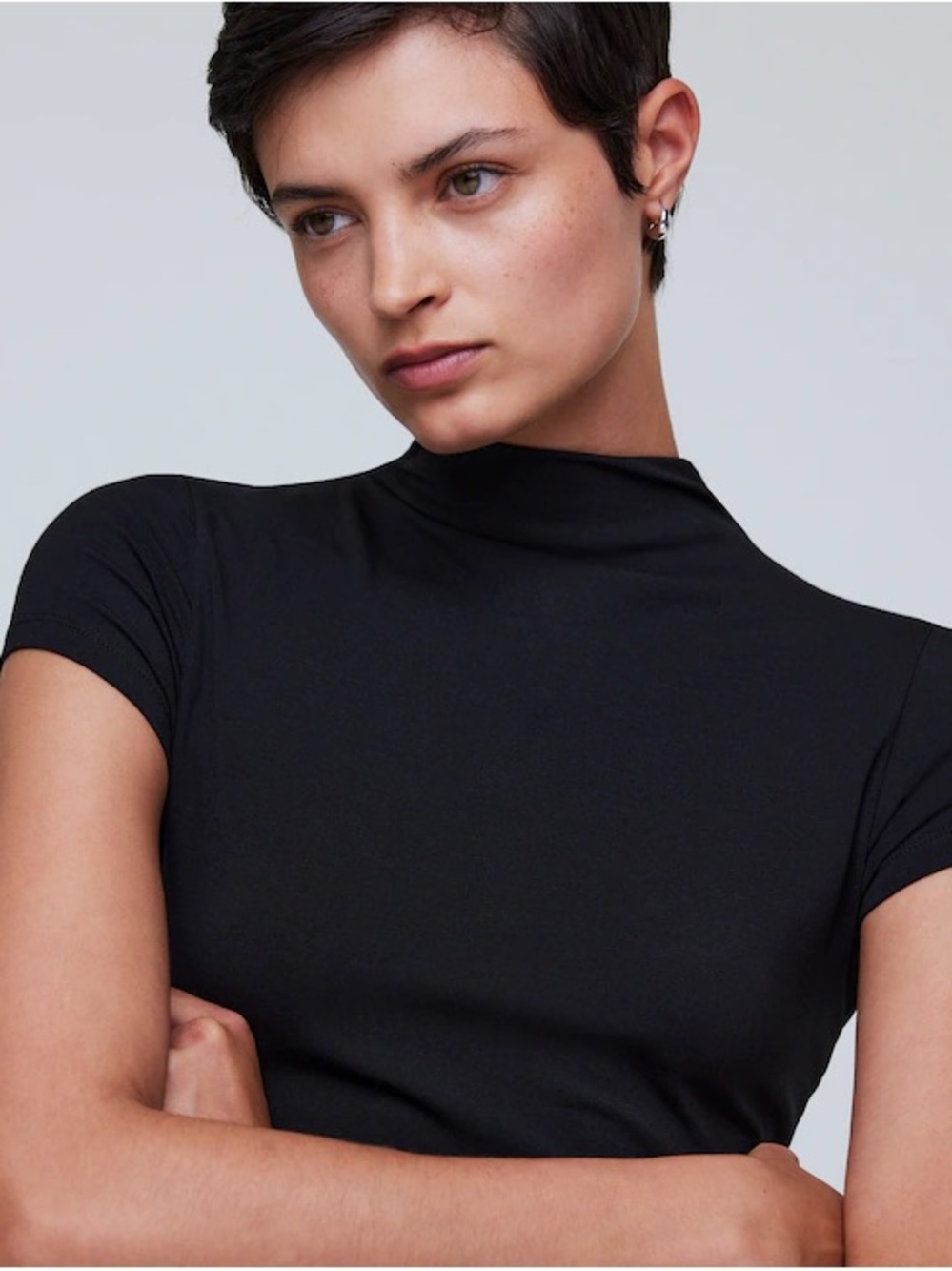 Madewell Black Short-Sleeve Mock Neck Thong Bodysuit New w tagsMedium Retail $48